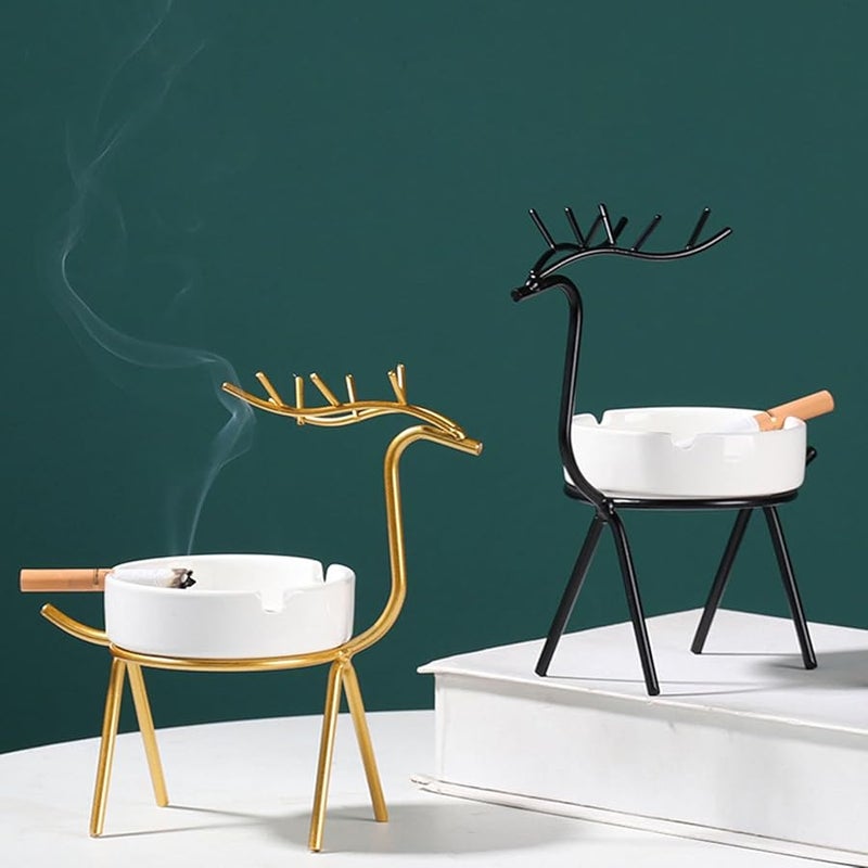 منفضة سجائر سوداء من السيراميك على شكل غزال، حامل رماد إبداعي للمدخنين، ديكور للمنزل - Image 4